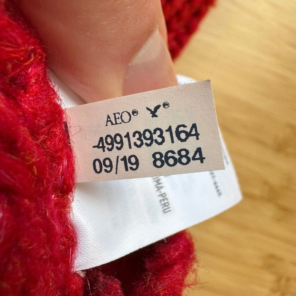 American Eagle Red Chunky Ribbed Knit Cropped Sweater Womens‎ XL Vibrant